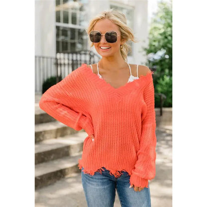 Irregular V-Neck Loose Knit Sweater for Women